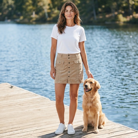 Tommy Hilfiger Dresses & Skirts - Tommy Hilfiger Jeans Corduroy Snap Front Mini Skirt Sz 14 Beige Utility Skirt